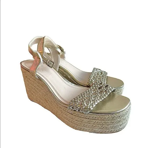 Zara Braided Gold Platform Wedge Esapadrille - Picture 10 of 12